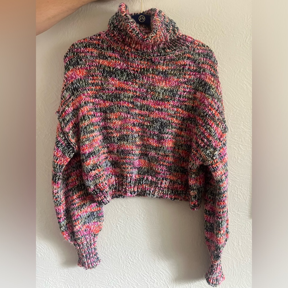 Multi-color Turtleneck Cropped Sweater